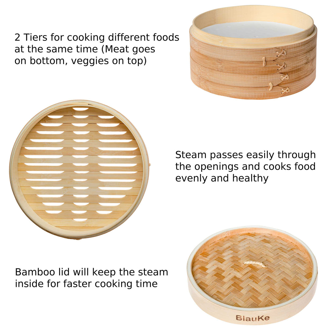 Handmade Bamboo Steamer 10 inch - Kitchen Steamer Basket for Cooking - Dumpling Steamer Basket - Wooden Steamer Basket-6