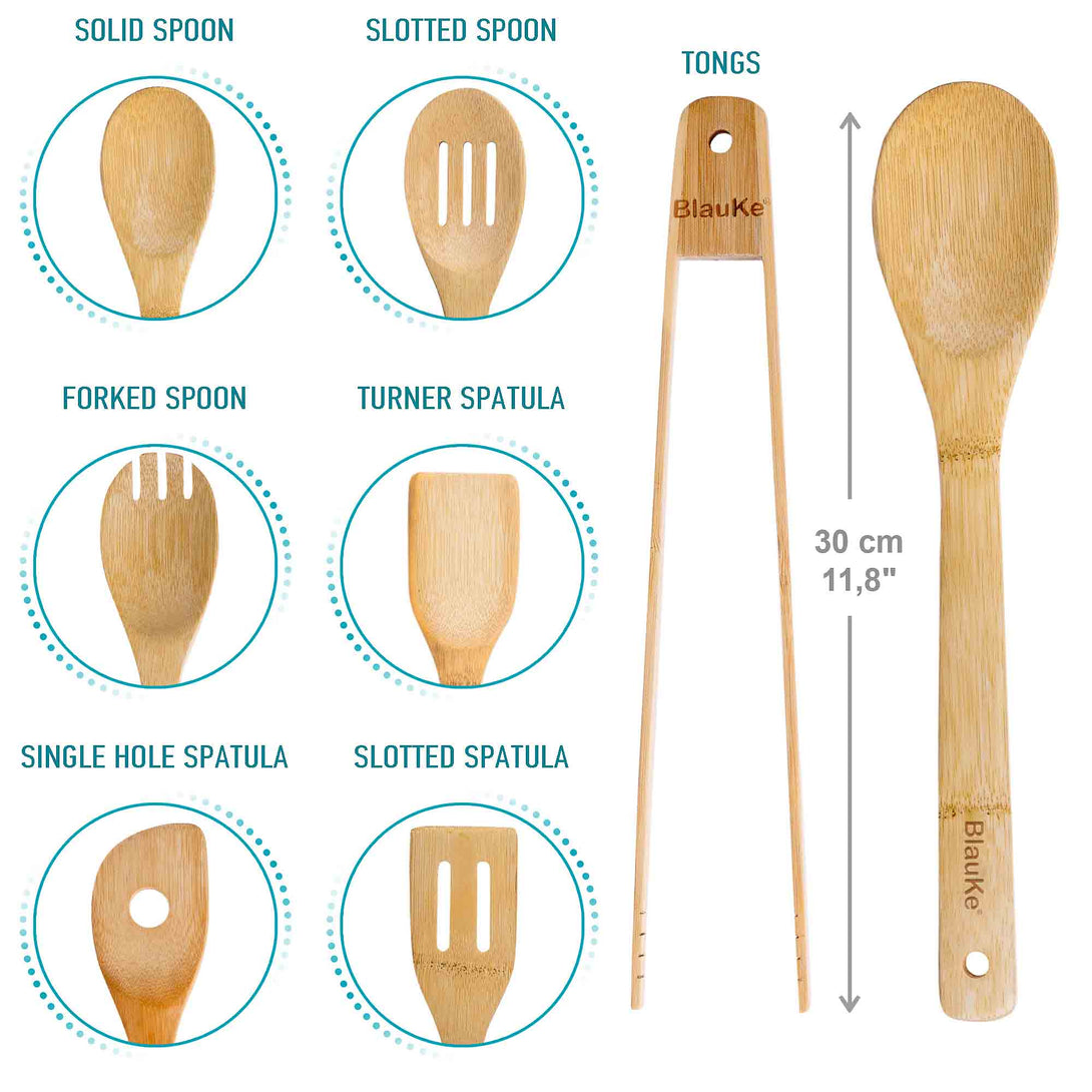 Bejky 6-Pcs Wooden Bamboo Spoons Set - Organic Food Cooking