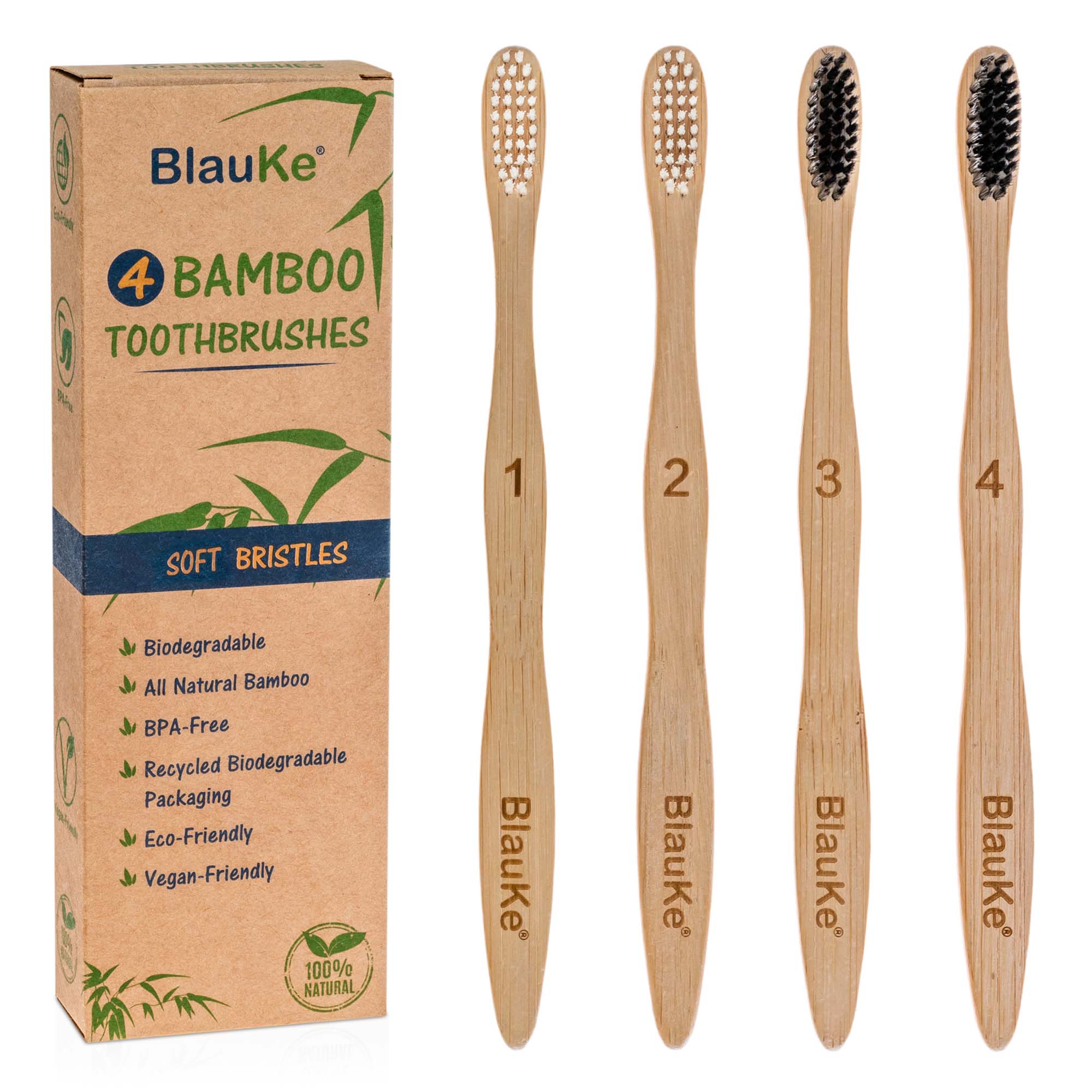 Bamboo Toothbrush Soft Bristles 4-Pack - Biodegradable Toothbrushes - Wooden Toothbrushes - Recyclable Toothbrushes - Bamboo Toothbrush Set - Bamboo Toothbrushes 1
