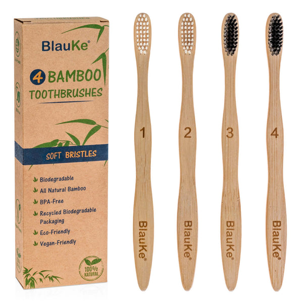 Bamboo Toothbrush Soft Bristles 4-Pack - Biodegradable Toothbrushes - Wooden Toothbrushes - Recyclable Toothbrushes - Bamboo Toothbrush Set - Bamboo Toothbrushes 1