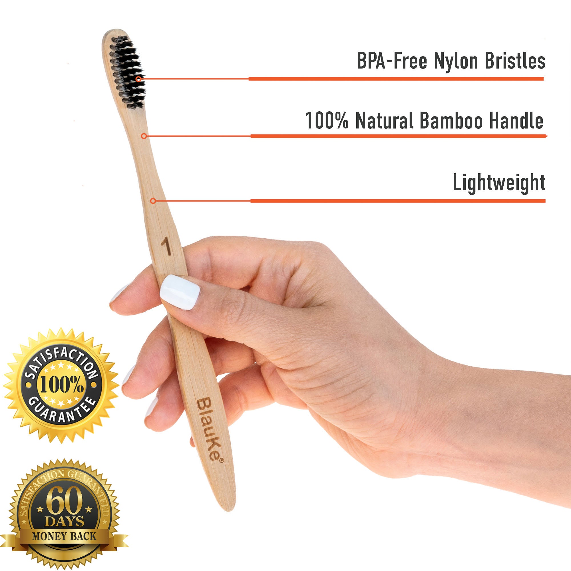 Bamboo Toothbrush Set 5-Pack - Bamboo Toothbrushes with Medium Bristles for Adults - Eco-Friendly, Biodegradable, Natural Wooden Toothbrushes with Black Charcoal Bristles