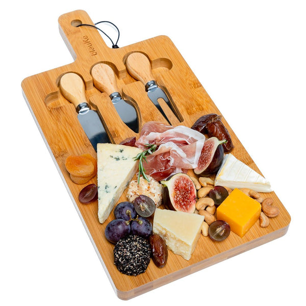 Bamboo Cheese Board With Cutlery Set - Medium Bamboo Cutting Board 15