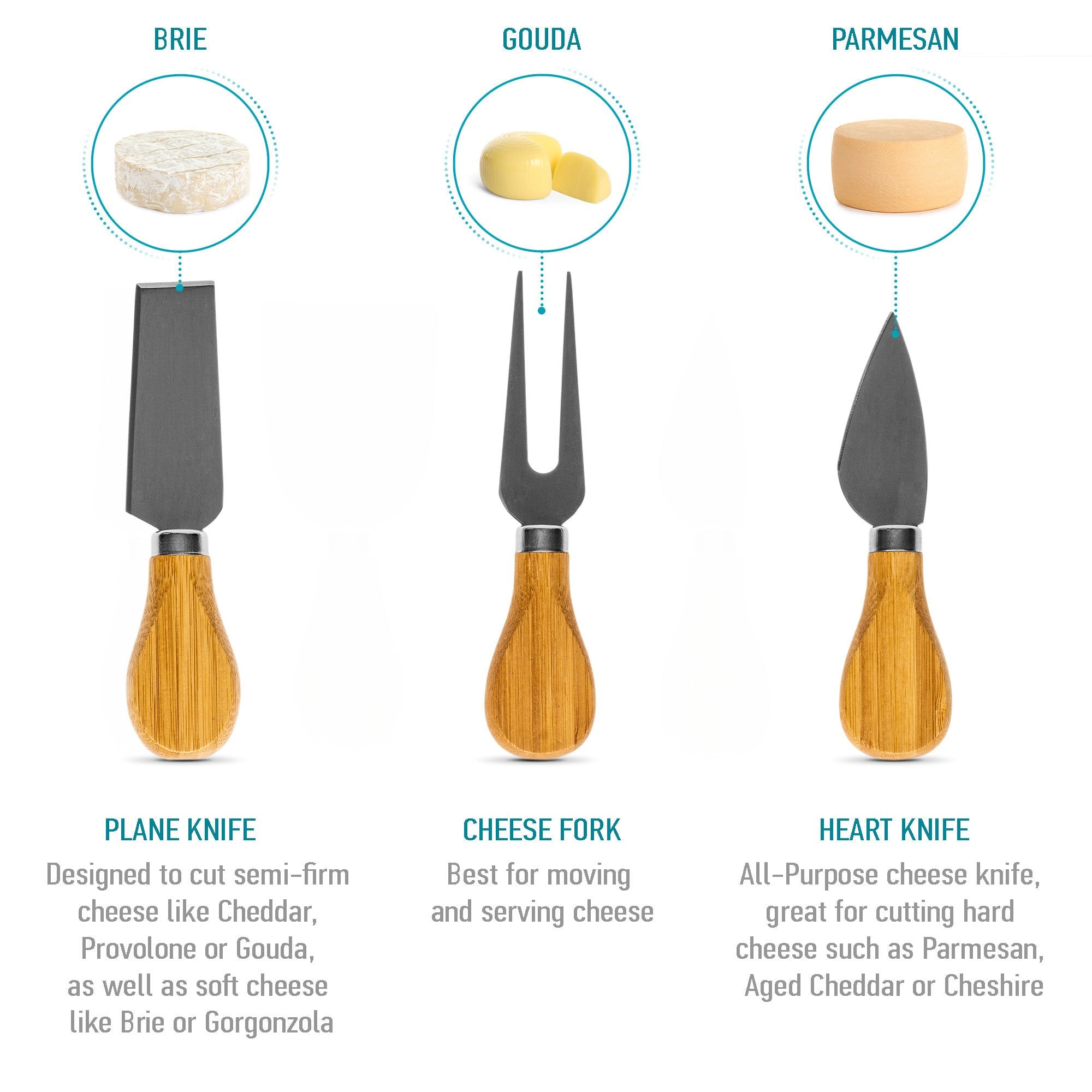 Bamboo Cheese Board With Cutlery Set - Medium Bamboo Cutting Board 164