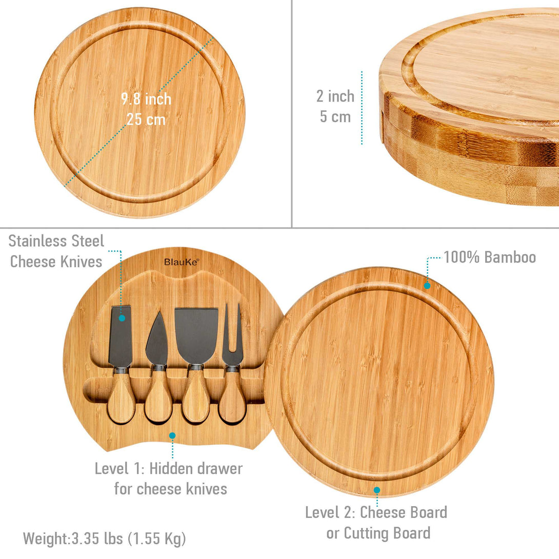 Bamboo Cheese Board with Cutlery Set and Slide Out Drawer - Cheese Board And Knife Set 141