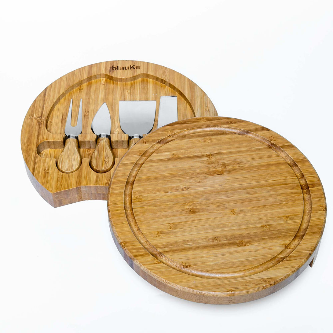 Bamboo Cheese Board with Cutlery Set and Slide Out Drawer - Cheese Board And Knife Set 1410