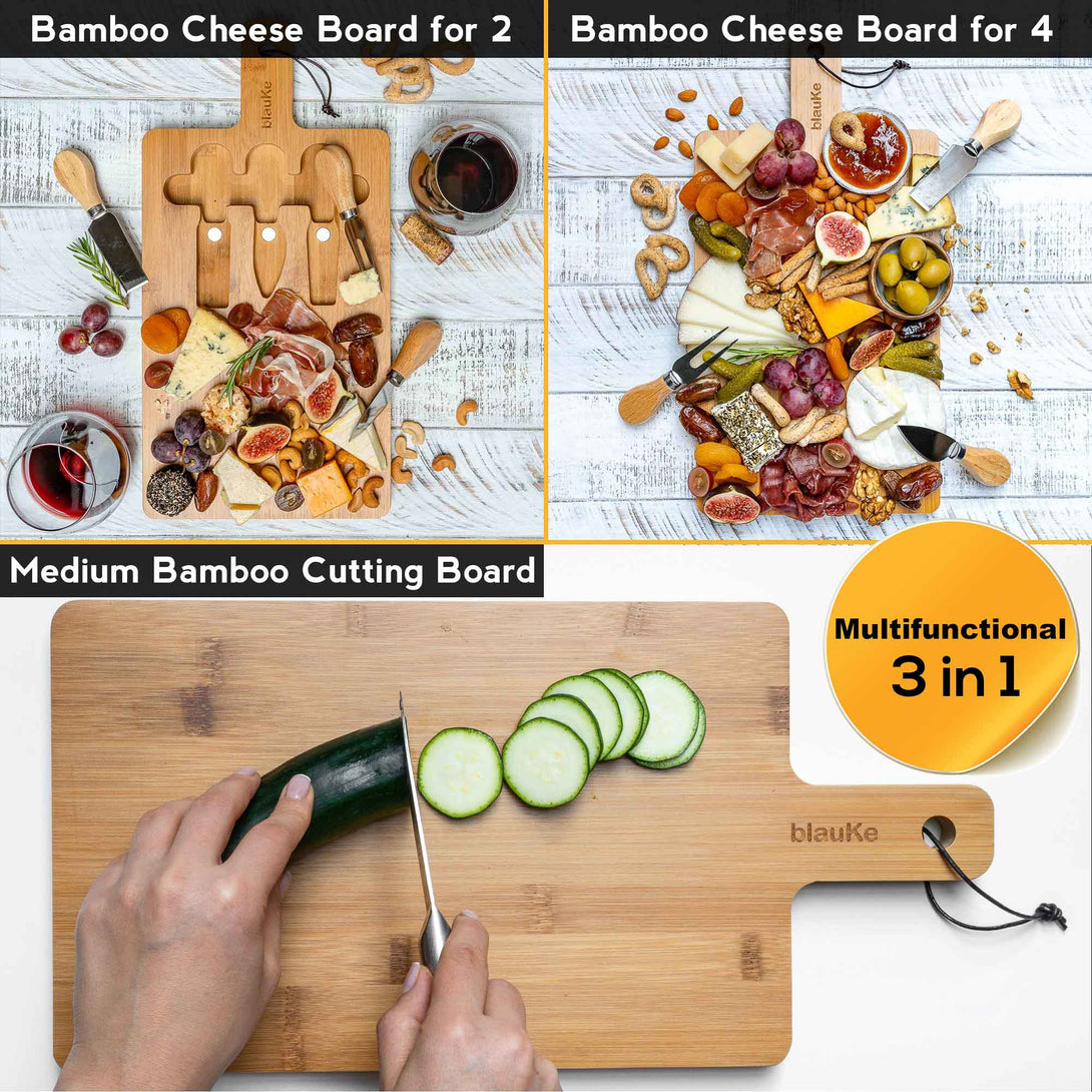 Bamboo Cheese Board With Cutlery Set - Medium Bamboo Cutting Board 161