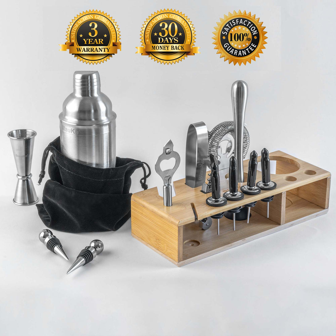  Esmula Bartender Kit with Stylish Bamboo Stand, 12 Piece 25oz Cocktail  Shaker Set for Mixed Drink, Professional Stainless Steel Bar Tool Set, Gift  for Man Dad- Cocktail Recipes Booklet: Home 