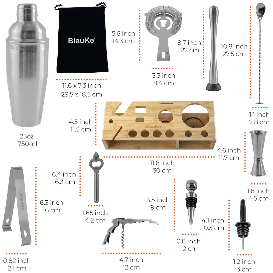 Cocktail Shaker Set with Stand | 17-Piece Mixology Bartender Kit Bar Set: 25oz Martini Shaker, Jigger, Strainer, Muddler, Mixing Spoon, Tongs | Stainless Steel Bar Accessories Tools for Drink Mixing 1