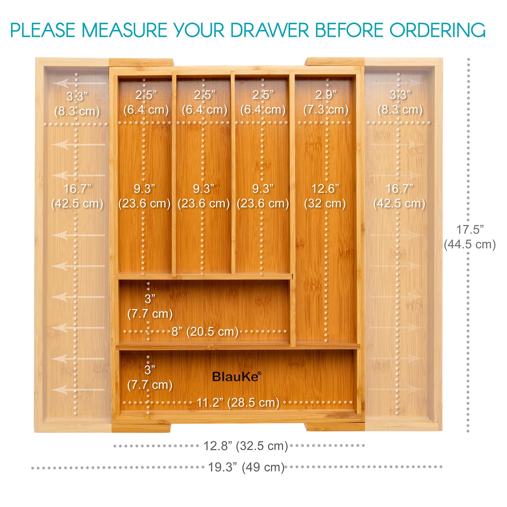 Expandable Bamboo Drawer Organizer - Expandable Cutlery and Utensil Drawer Organizer - Large Kitchen Drawer Organizer - Adjustable Cutlery Drawer Tray Organizer