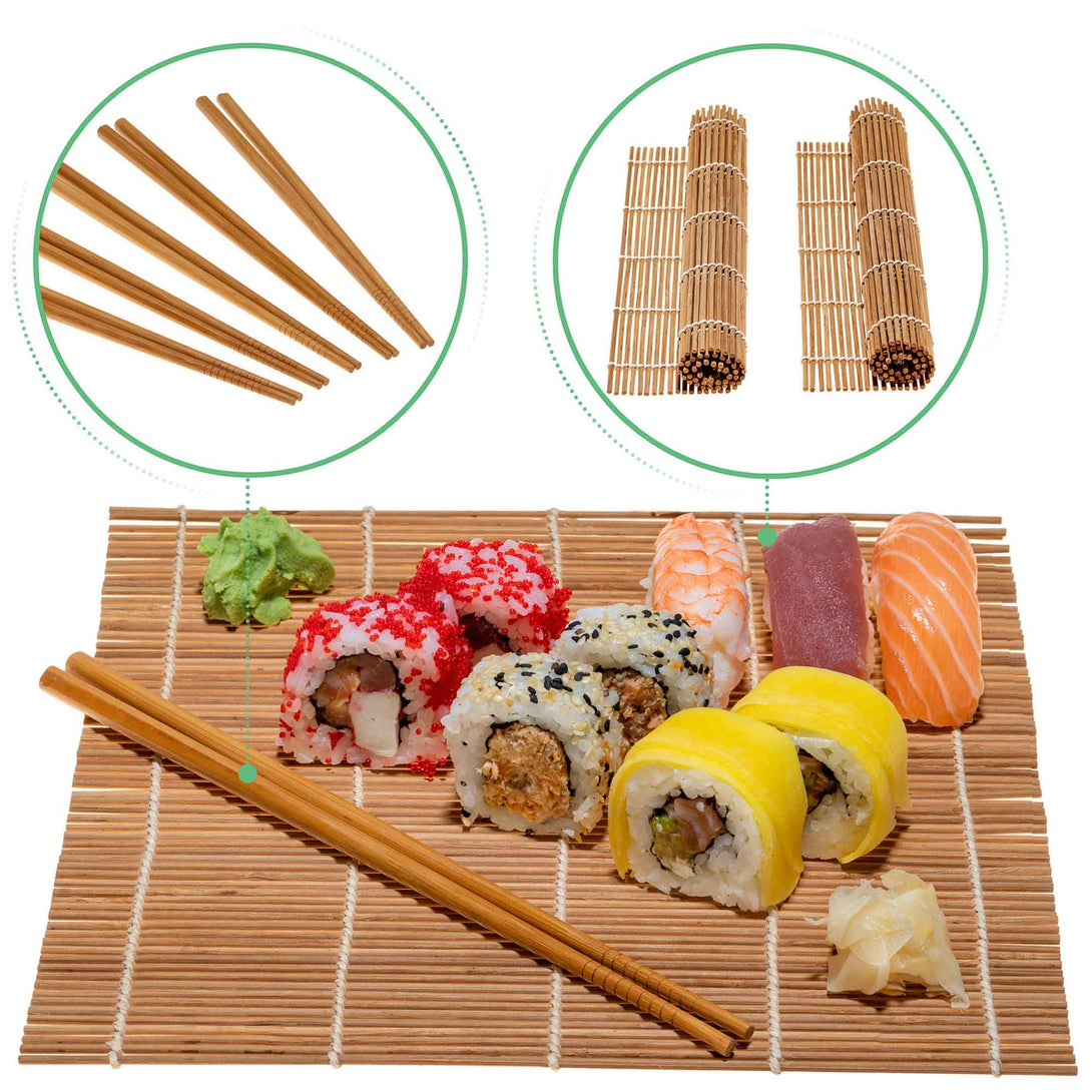 Emperor's Select Sushi Making Kit with Bamboo Rice Paddle and (2) 10 1/2 x  10 1/2 Bamboo Sushi Mats