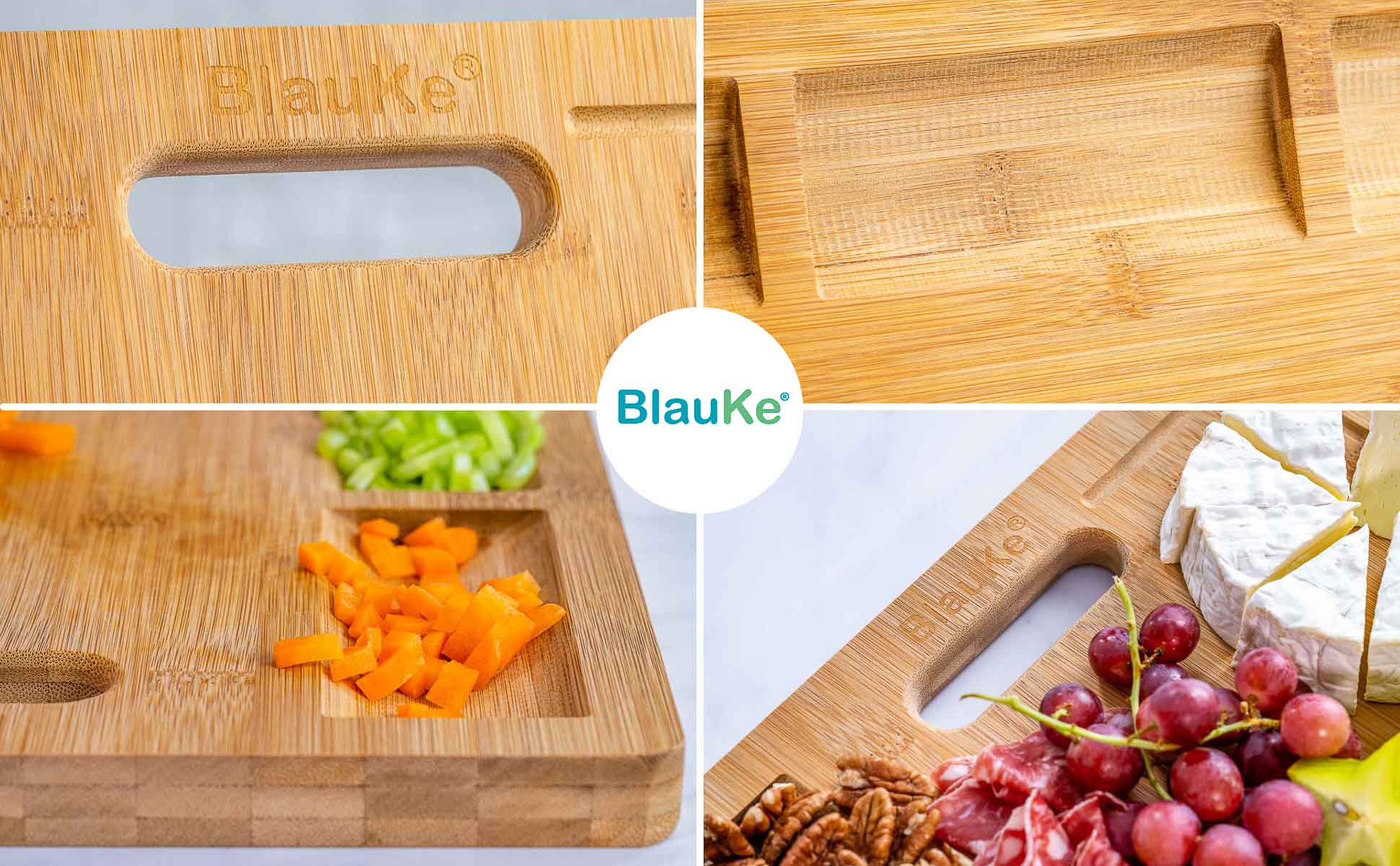 Extra Large Bamboo Cutting Board - 17x12.5 inch Wood Cutting Board for Meat, Cheese, Veggies - Wood Serving Tray with Juice Groove and 3 Compartments