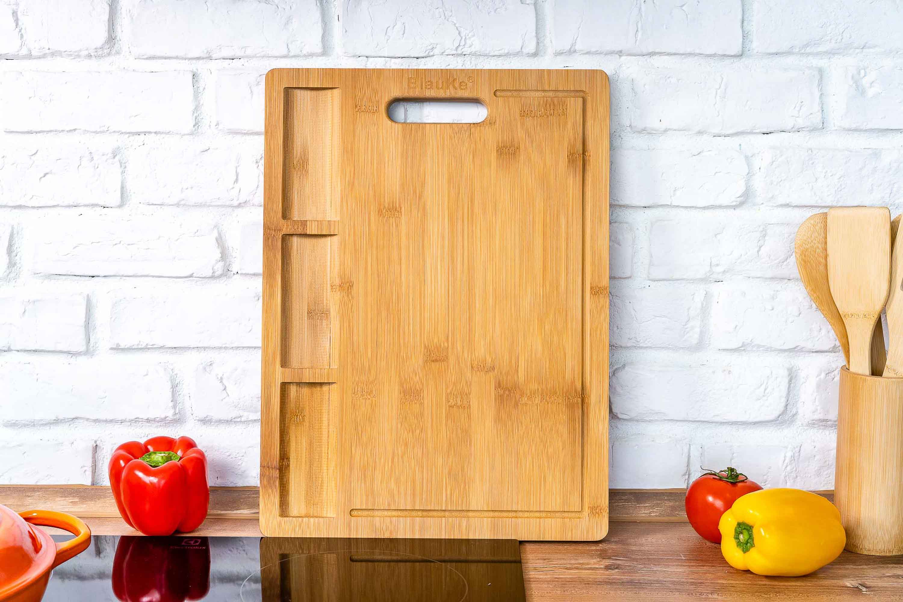 Extra Large Bamboo Cutting Board - 17x12.5 inch Wood Cutting Board for Meat, Cheese, Veggies - Wood Serving Tray with Juice Groove and 3 Compartments