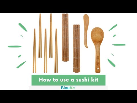 BlauKe Bamboo Sushi Making Kit with 2 Sushi Rolling Mats, 5 Pairs of Reusable Bamboo Chopsticks, 1 Rice Paddle and 1 Spreader - Beginner Sushi Kit