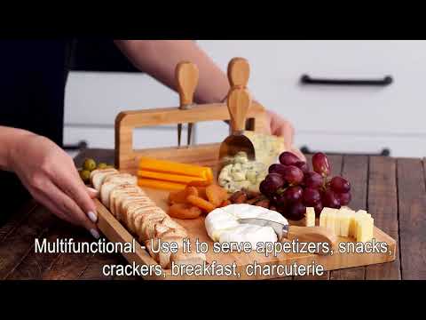 Bamboo Cheese Board and Knife Set - 14x11 inch Charcuterie Board